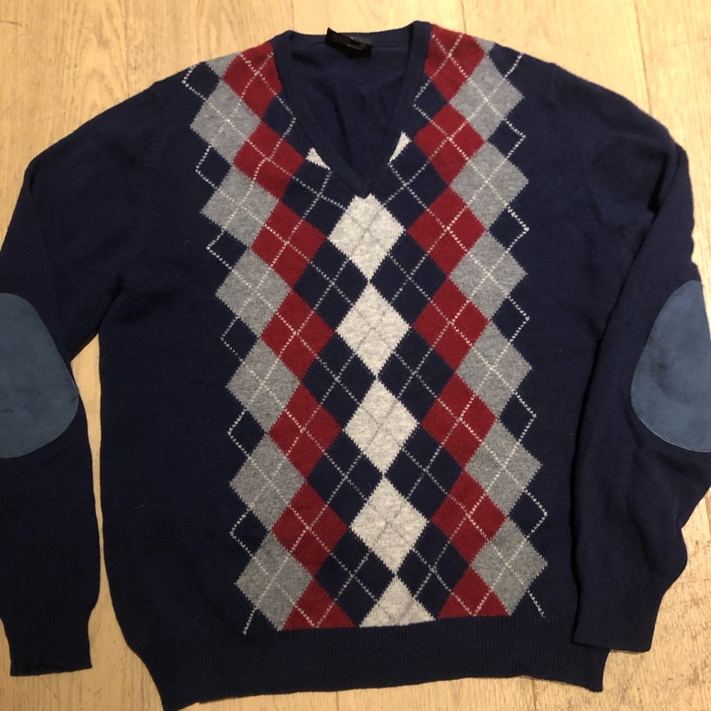 Argyle sweater wool, v neck, new wool made in Scotland
